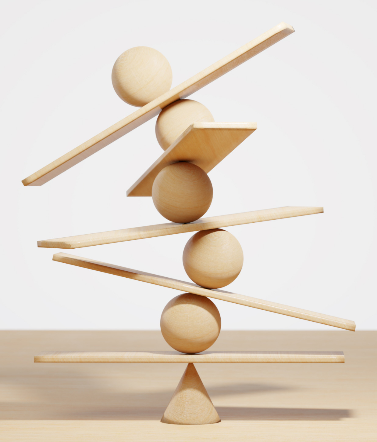 mattoncini di legno in equilibrio uno sopra l'altro
